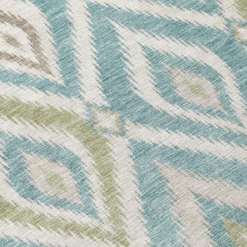 Tapis Chantille ACN3072 Ikat lavable à la machine pour intérieur/extérieur, Sarcelle, 10 pi x 14 pi