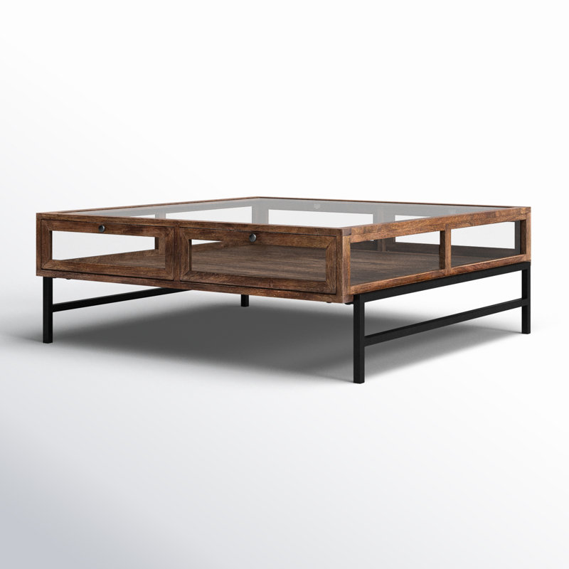 Warner Coffee Table with Storage, 15" x 43.5" x 42", Medium Brown, Black