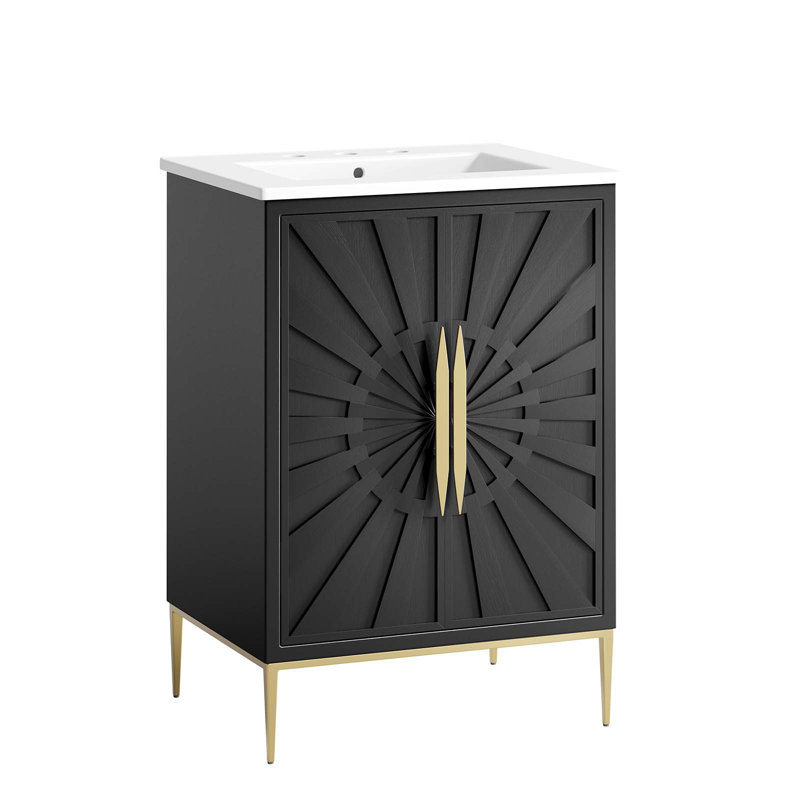 Awaken 24" Black and White Bathroom Vanity with Gold Accents