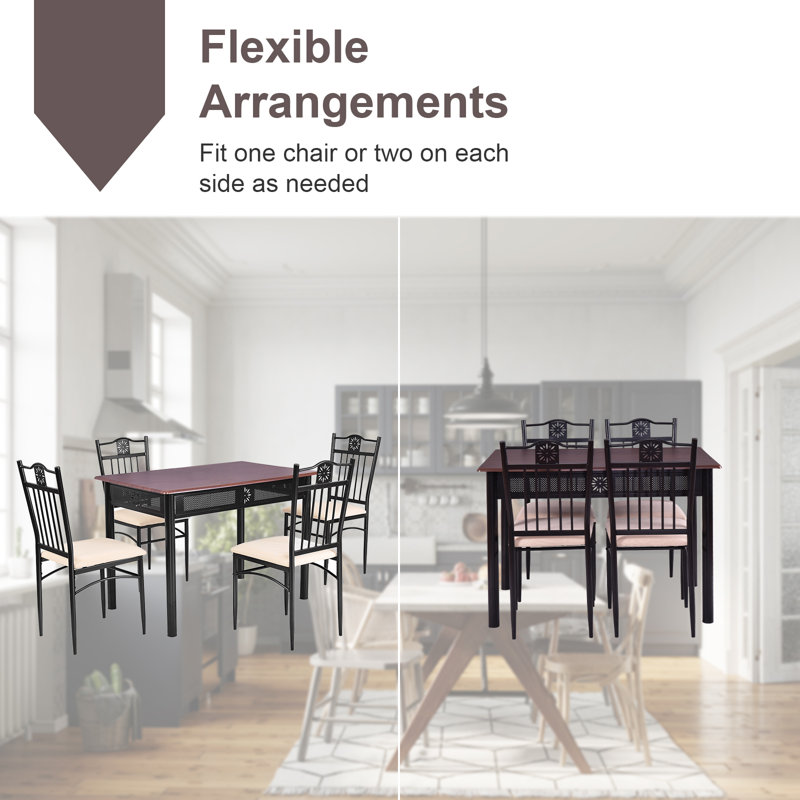 Leming Dining Set, Coffee, Beige/Black