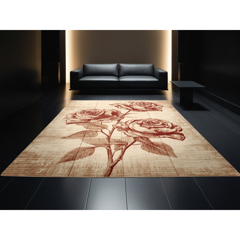 Soft Plush Escarcega Valentines Modern & Contemporary Abstract Area Rug in Beige – Beige Binding, 8x12