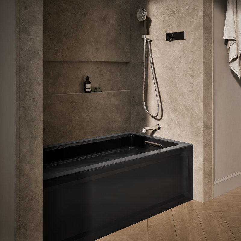 Archer 60" x 32" Soaking Acrylic Bathtub with Heater, Black, Right