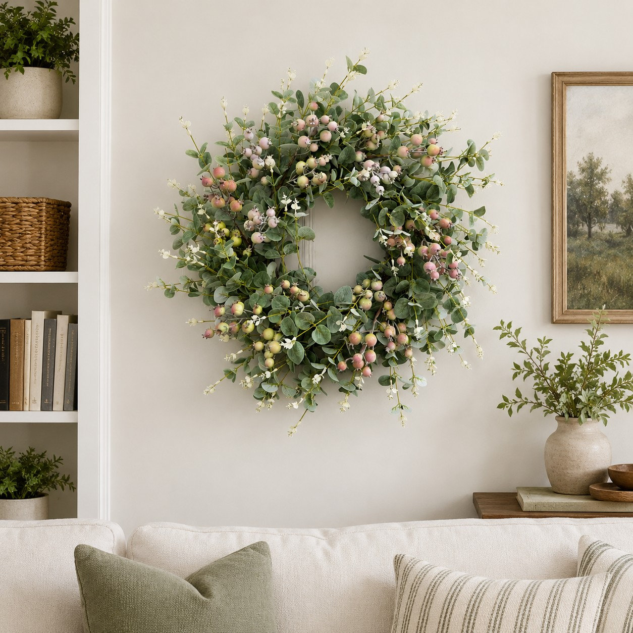 24" Handcrafted Eucalyptus, Berry No Holiday Wreath