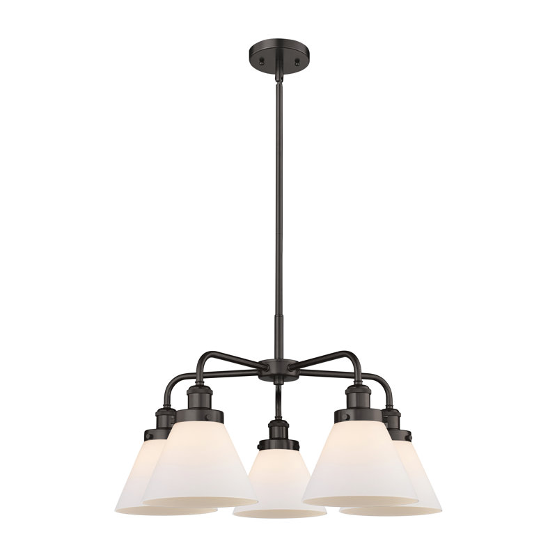 Lustre suspendu 5 lumières Cone, Blanc mat, Bronze huilé