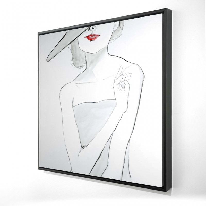 Femme avec chapeau - Toile grise décorée pour la maison