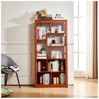 Modern 5-Shelf Open Bookcase in Dark Oak - 31.5" Wide MDF Display Storage Unit