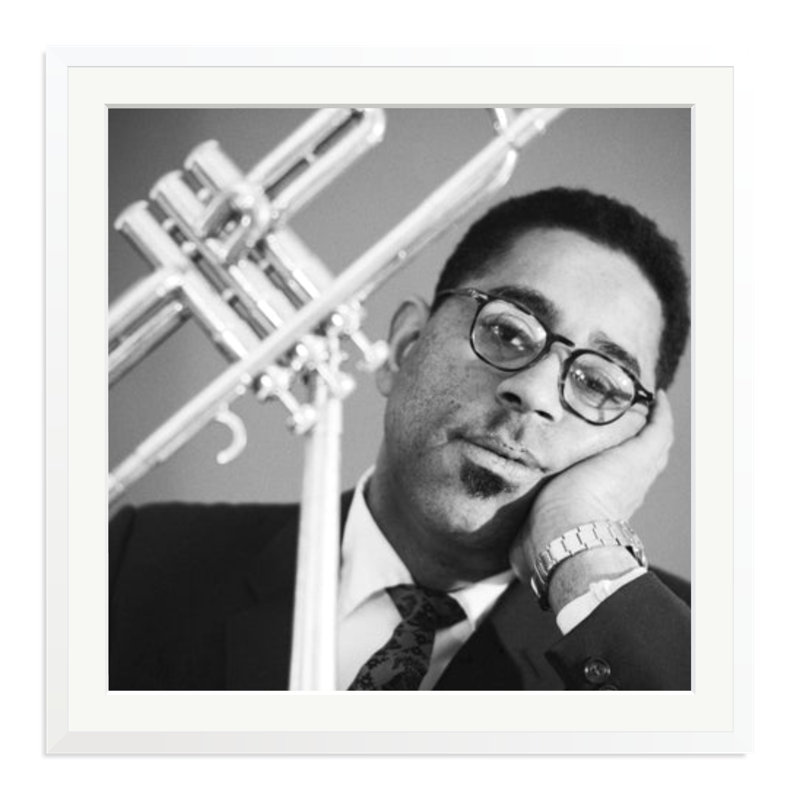 Dizzy Gillespie for DownBeat magazine, 33" H x 33" W, White
