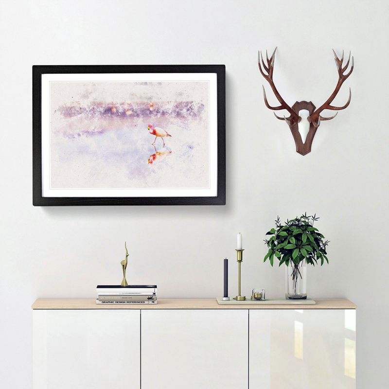 Flamingo Reflection - Picture Frame Painting Print, 36cm H x 48cm W x 2cm D, Black Framed