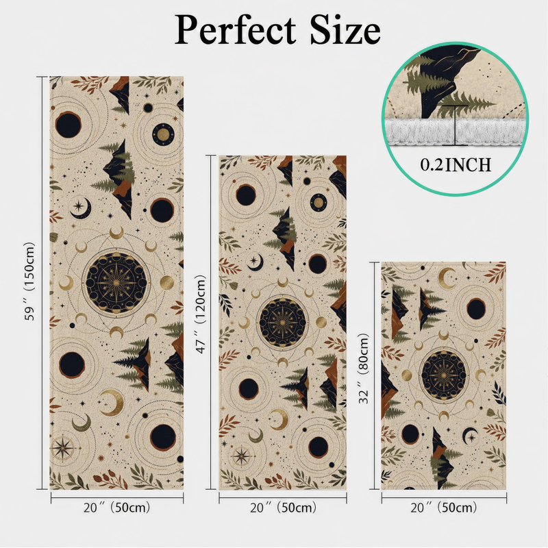 Celestial Motif Non-Slip Washable Kitchen Mats