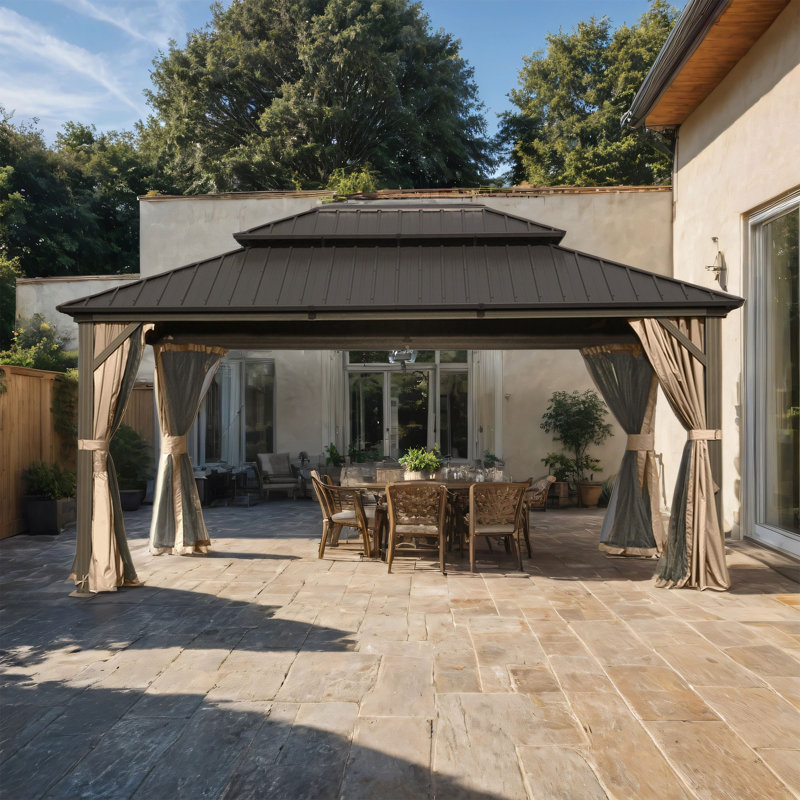 Aluminum Patio Hardtop Gazebo, 120.12" H x 168" W x 144" D, Brown