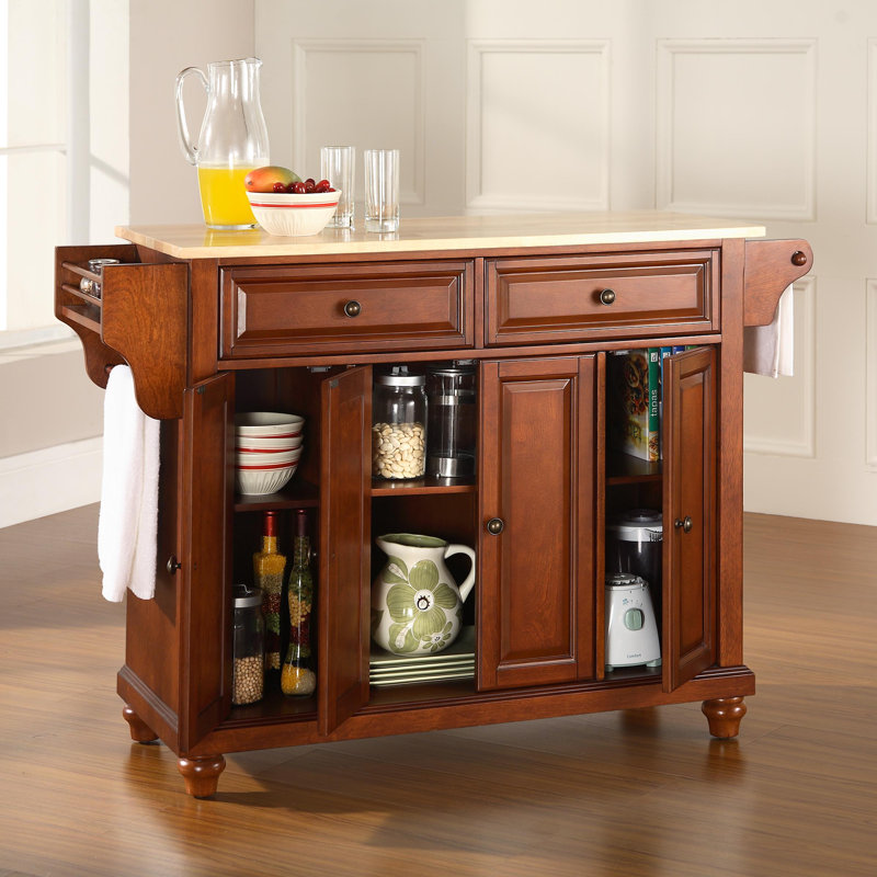 Van Granite Top Kitchen Cart, Classic Cherry, Natural Wood