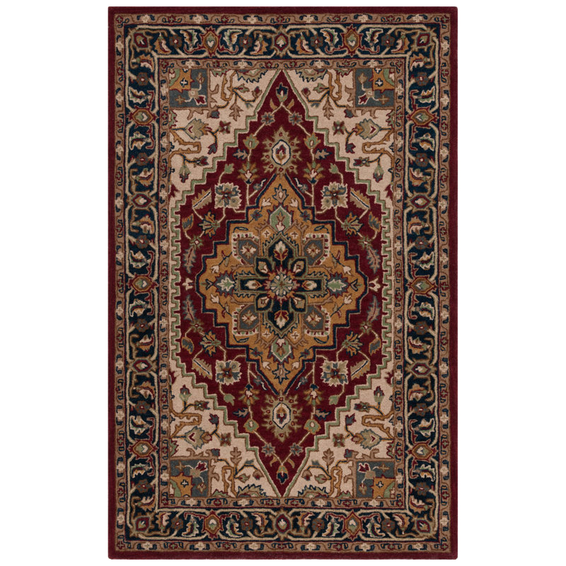 Montey Hand Tufted Wool Cotton Oriental Rug in Red/Ivory, Rectangle 5' x 8'