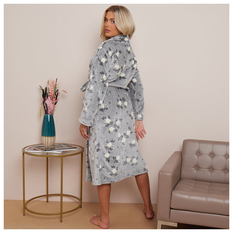 Charlotte Gender Neutral Mid-Calf Bathrobe with Pockets, Grey