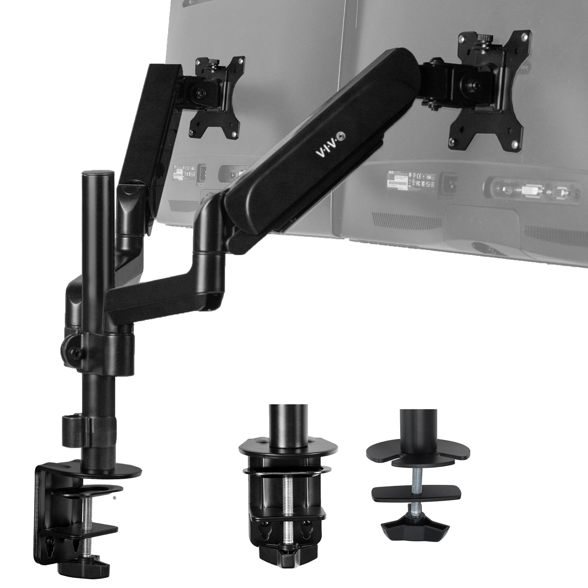 VIvo Pneumatic Arm Dual Monitor Desk Mount