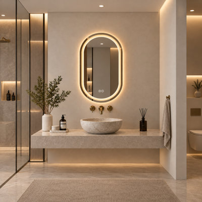 40-inch H x 24-inch W Frosted Oval LED Backlit Bathroom Vanity Mirror with Anti-Fog and Dimmable 3-Color Lighting