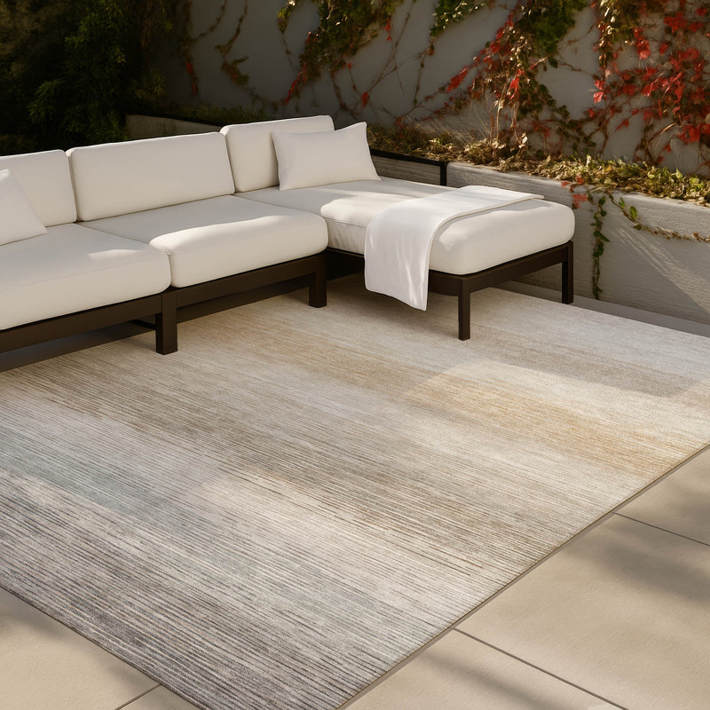 Machine Washable Indoor/Outdoor Chantille ACN2891 Striped Rug, 3' x 5', Putty