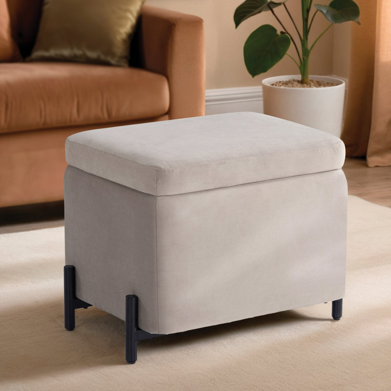 Pouf de rangement rectangulaire en velours Delton de 61 cm de large avec plateau rabattable, Taupe