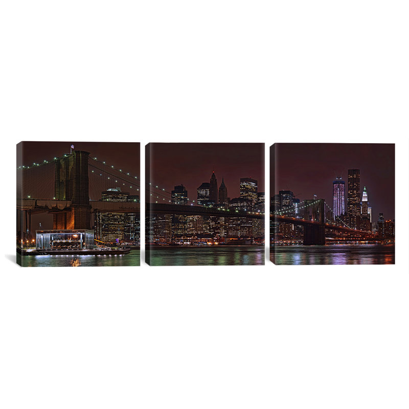 Ensemble de 3 reproductions de photos sur toile tendue, "carrousel de jane" , brooklyn bridge, manhattan