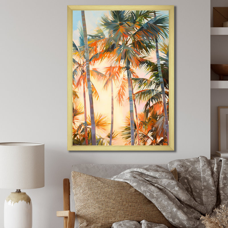Impression romantique sur toile Pyles Palm Trees I, H 32 po x l 16 po x P 1 po, Encadrement doré