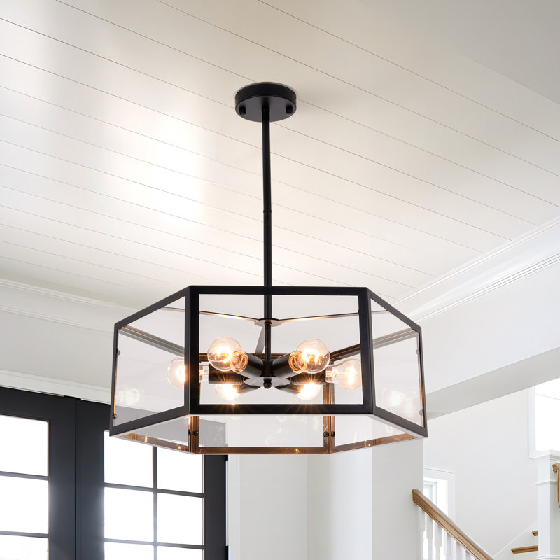 6 Light Dimmable Black Modern Chandelier