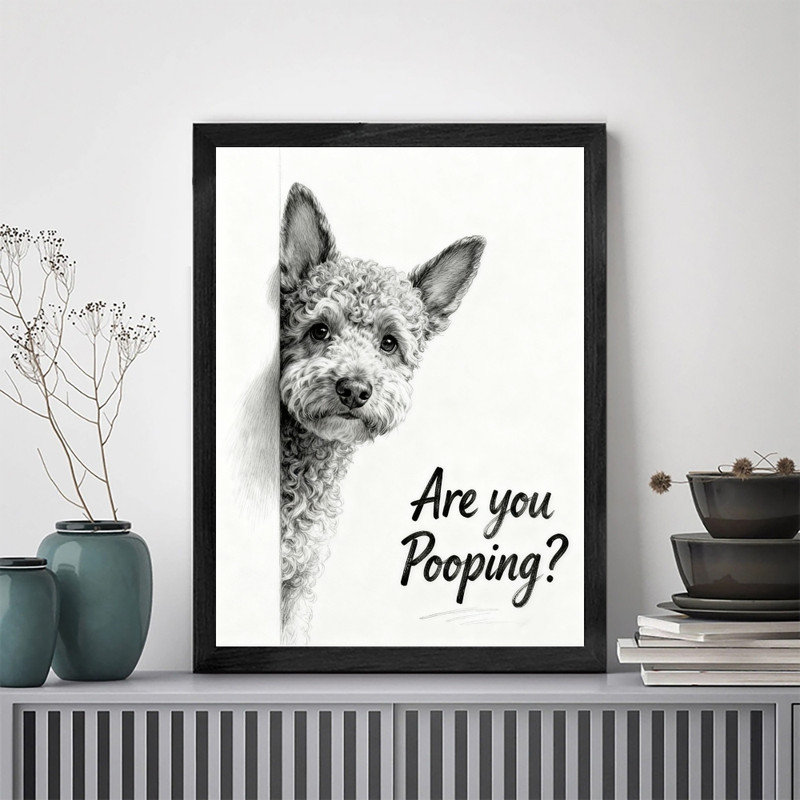 Caniche humoristique noir encadré «Are You Pooping? Art, impression amusante sur un cadre de salle de bain, H 17 po x l 13 po