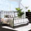 Grand lit transitionnel noir antique, construction entièrement en métal, accents dorés brossés à la main, 7 broches sur H / B, thermolaqué pour une utilisation dans la chambre à coucher,-129957351