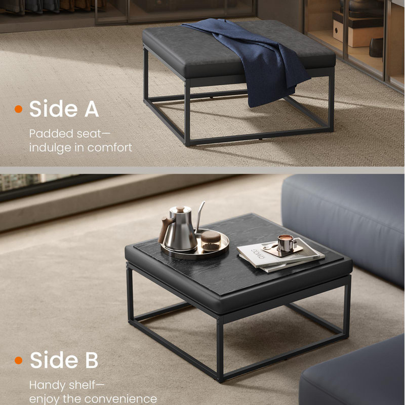 Square Coffee Table, Footstool, Ink Black