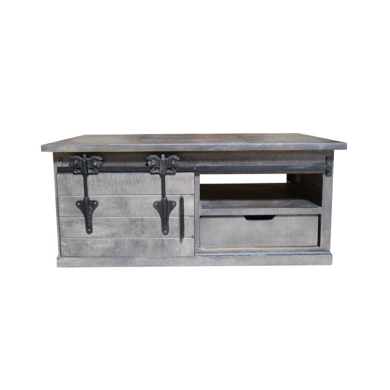 Table basse coulissante avec porte de grange, Gris
