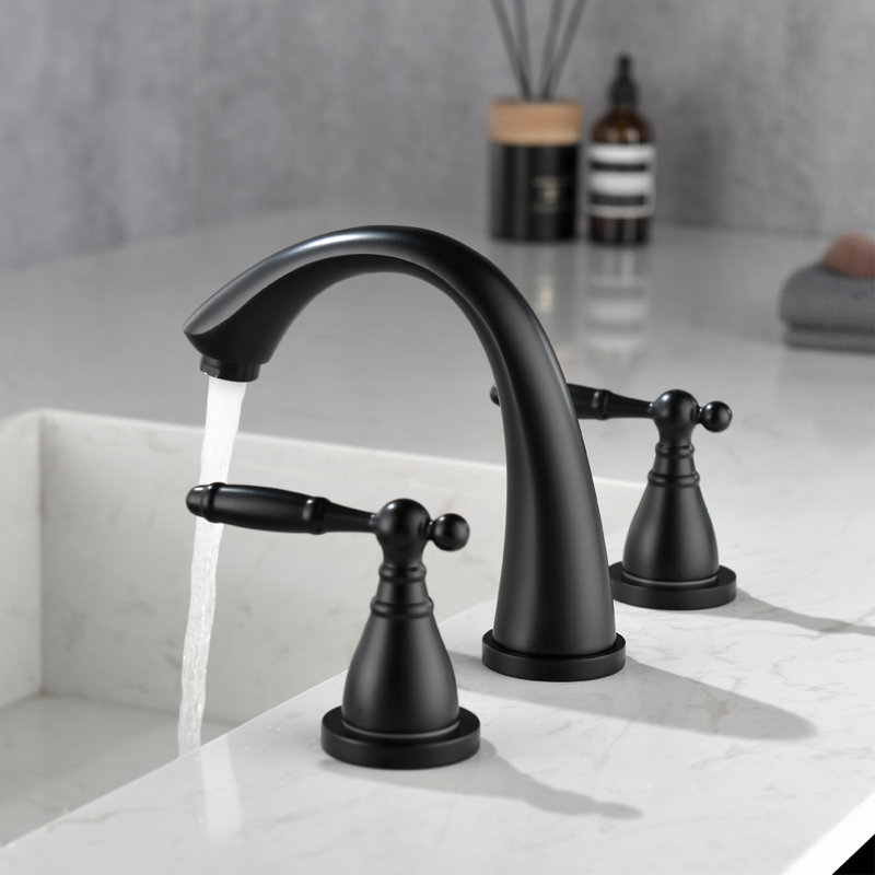 Robinet de salle de bain à large entraxe avec bonde, Noir