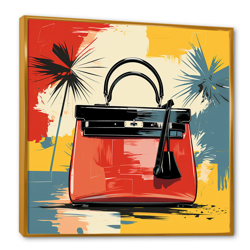 Sac à main rouge et jaune Silhouette, Cadre flottant doré, H 16 po x l 16 po x P 1 po