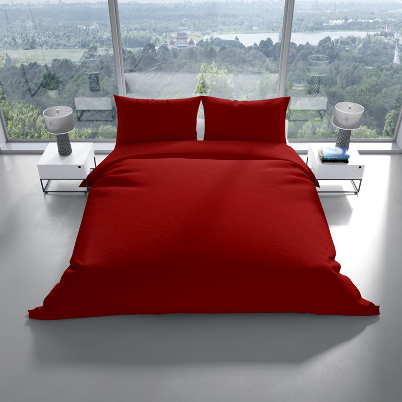 Elio Bed Linen, 200 x 200cm Duvet Cover + 2 Pillowcases (80 x 80cm, Red