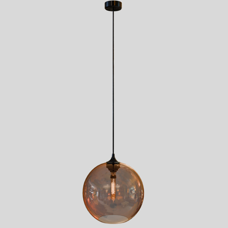Industrial Vintage Glass Globe Pendant Light – Round Ceiling Lamp Shade Chandelier, Amber