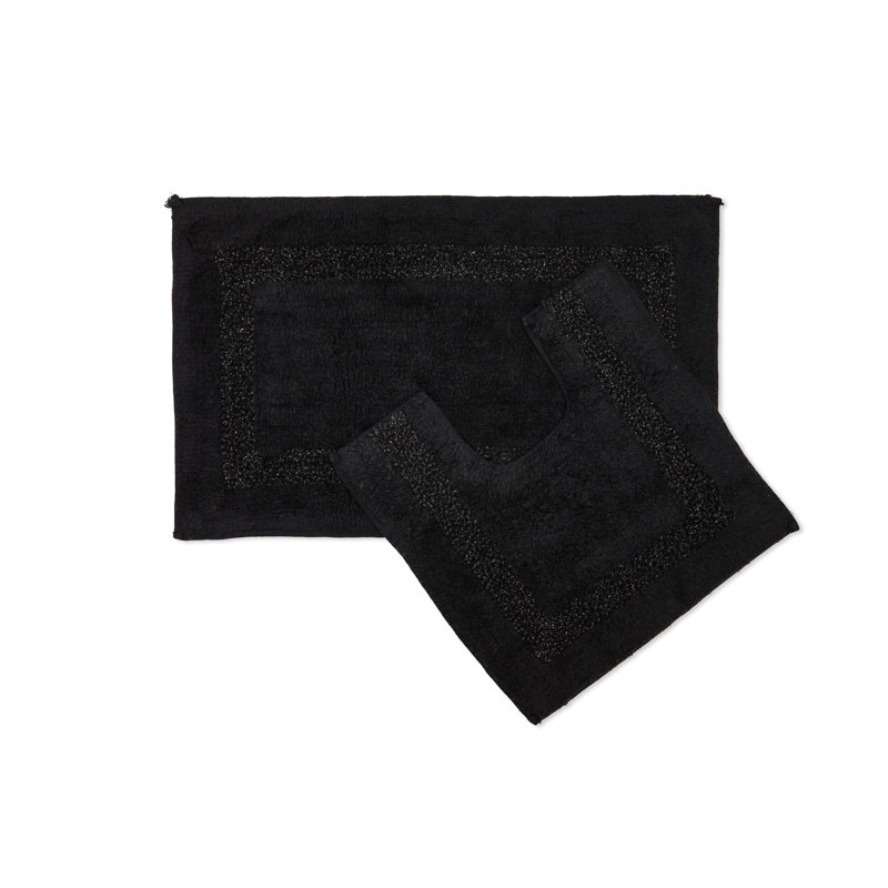 Cotton Non-Slip Bath Rug, Black