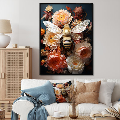 Art floral rétro avec guêpe harmonie II - insectes et insectes