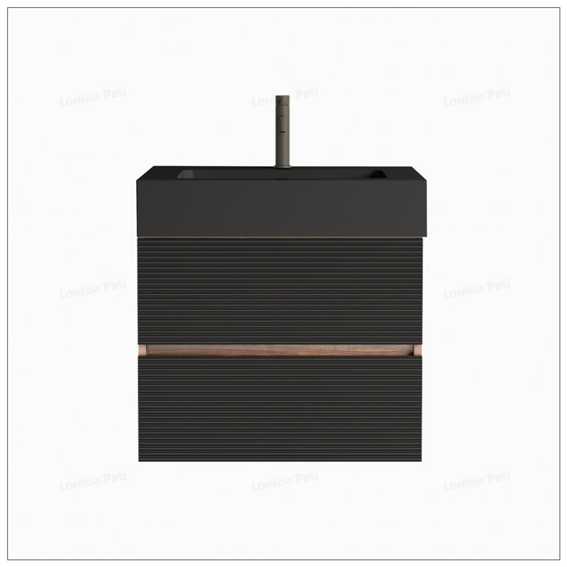 Meuble-lavabo flottant 24 po avec lavabo en quartz noir, 24"
