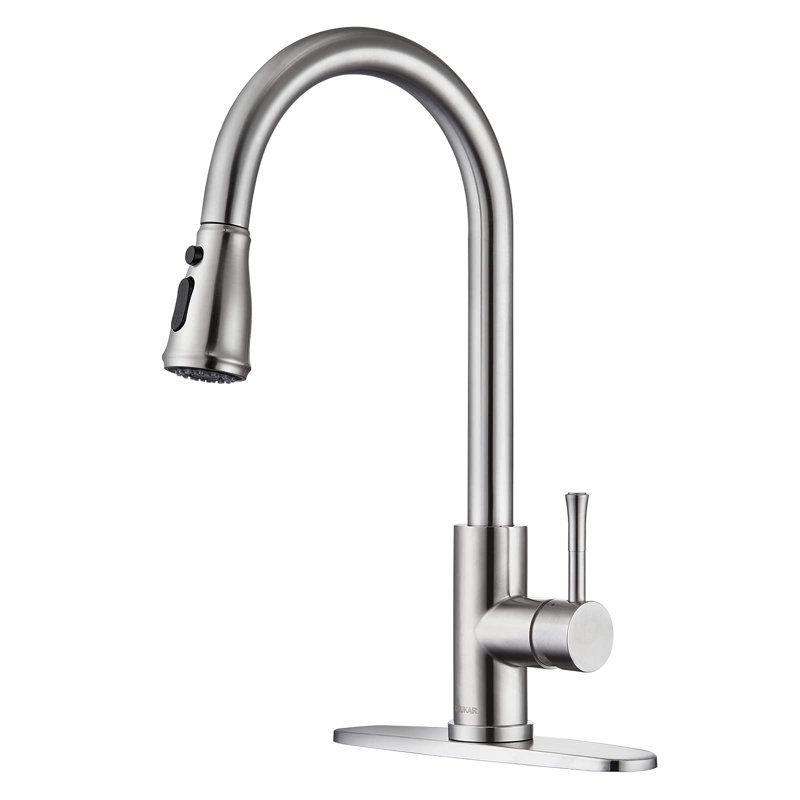 Robinet de cuisine rétractable avec pulvérisateur en acier inoxydable Nickel brossé Marztec