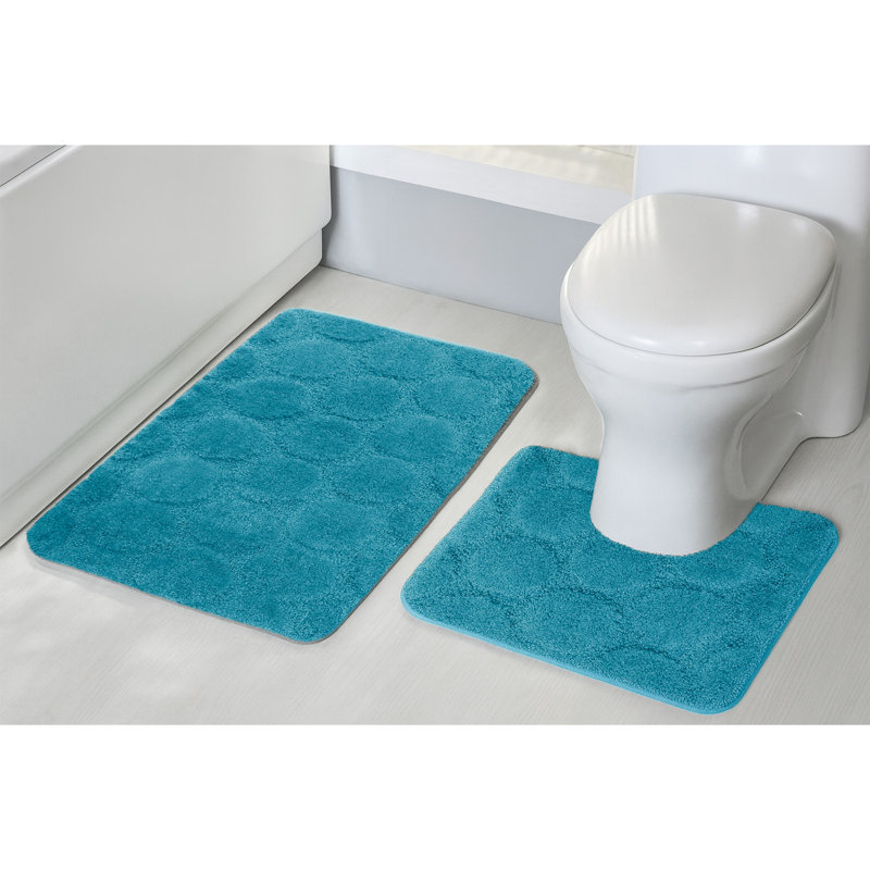 3D Effect Supersoft High Density Anti Slip Cobla Bath Mat Set, Teal