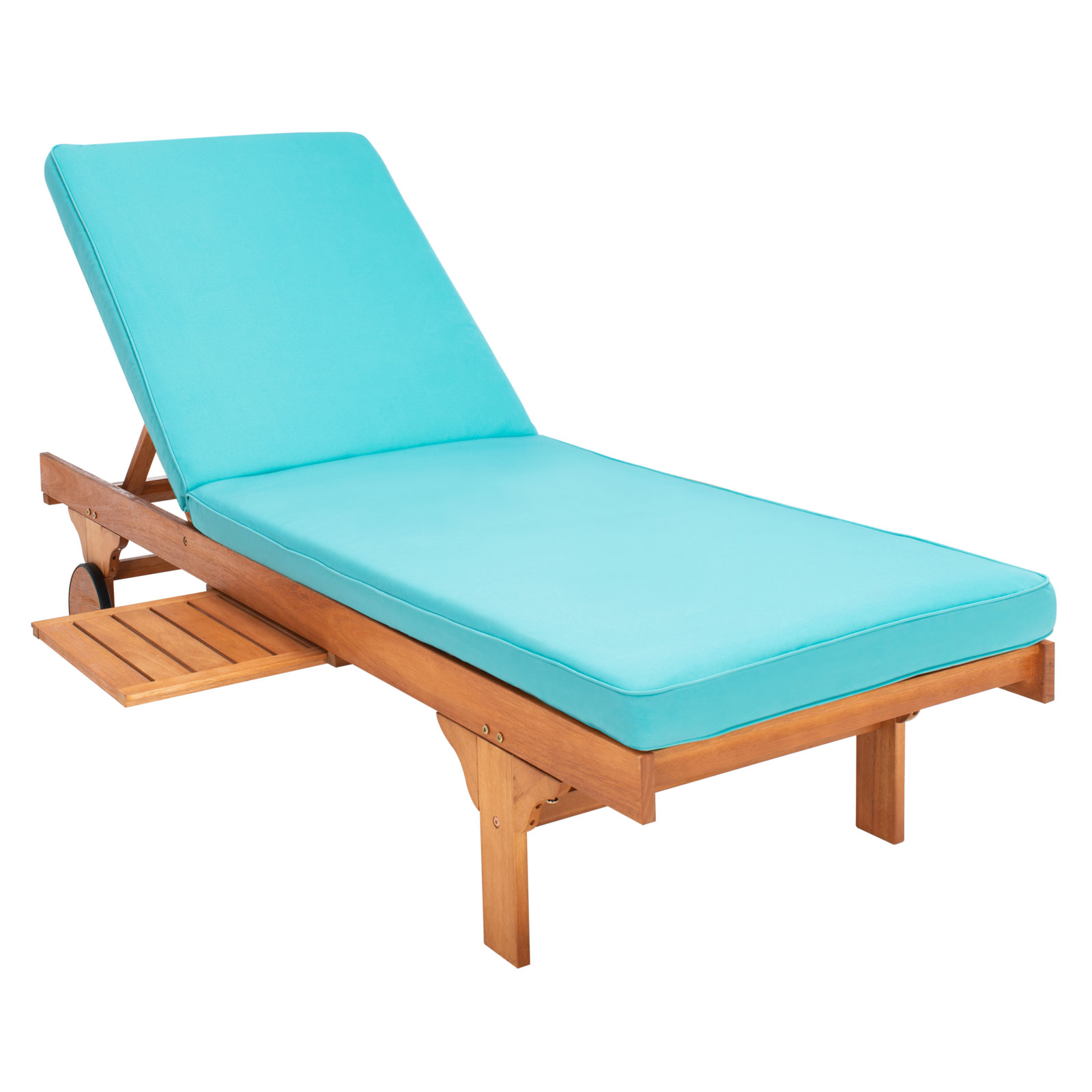 Jivera 28" Eucalyptus Patio Chaise Lounge, Natural, Aqua