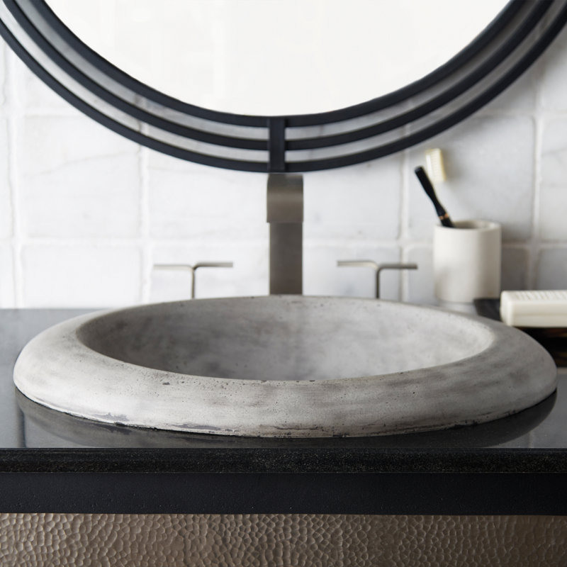 Cuyama NativeStone Concrete Handmade Oval Drop-In Bathroom Sink, Ash