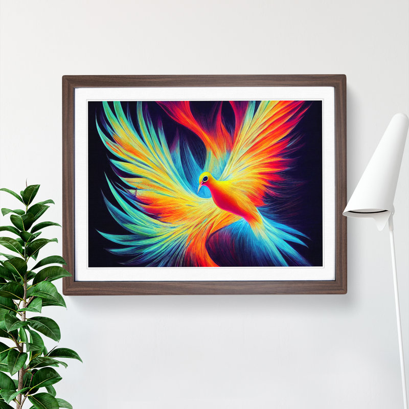 Vibrant Dove Bird Abstract - Framed Print, 34cm H x 46cm W x 2cm D, Walnut