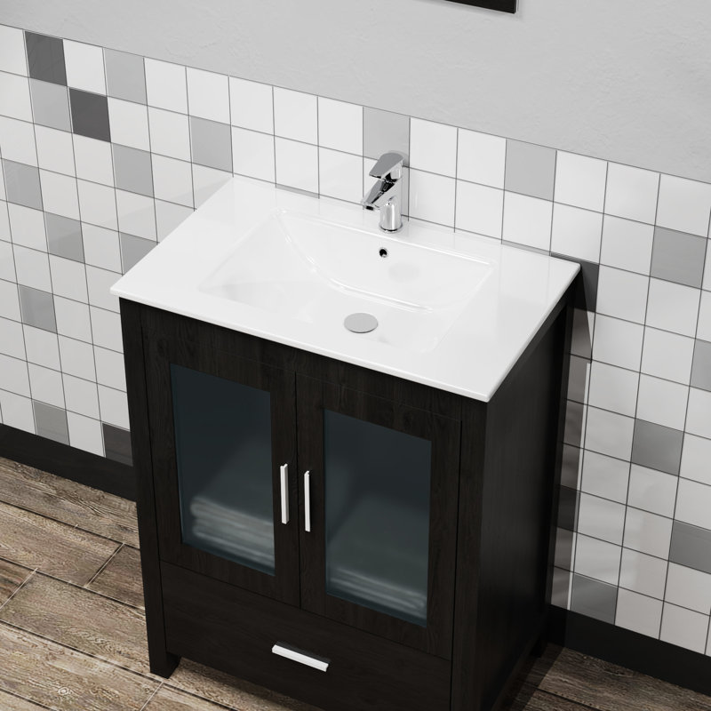 Lavabo encastré en céramique blanc 24 po pour meuble-lavabo 24 po, style contemporain, profondeur de 23,6 po, blanc émaillé, design, profond, émaillé