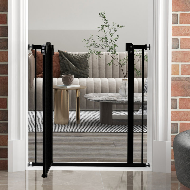 Pressure Mounted Pet Gate With Door, Black, 78" H x 80" W x 3.5" D