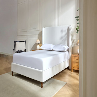 Harper Tall Headboard Upholstered Bed / 54" High Headboard / Elegant Simplicity / No Box Spring Needed / Easy Assembly / King / Cream White Chenille