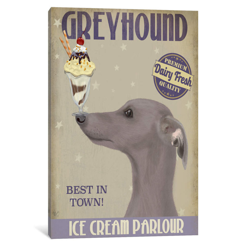 « lévrier ice crème », reproduction d’impression sur toile tendue Fab Funky, H 24 po x l 16 po x P 1 po, Blanc