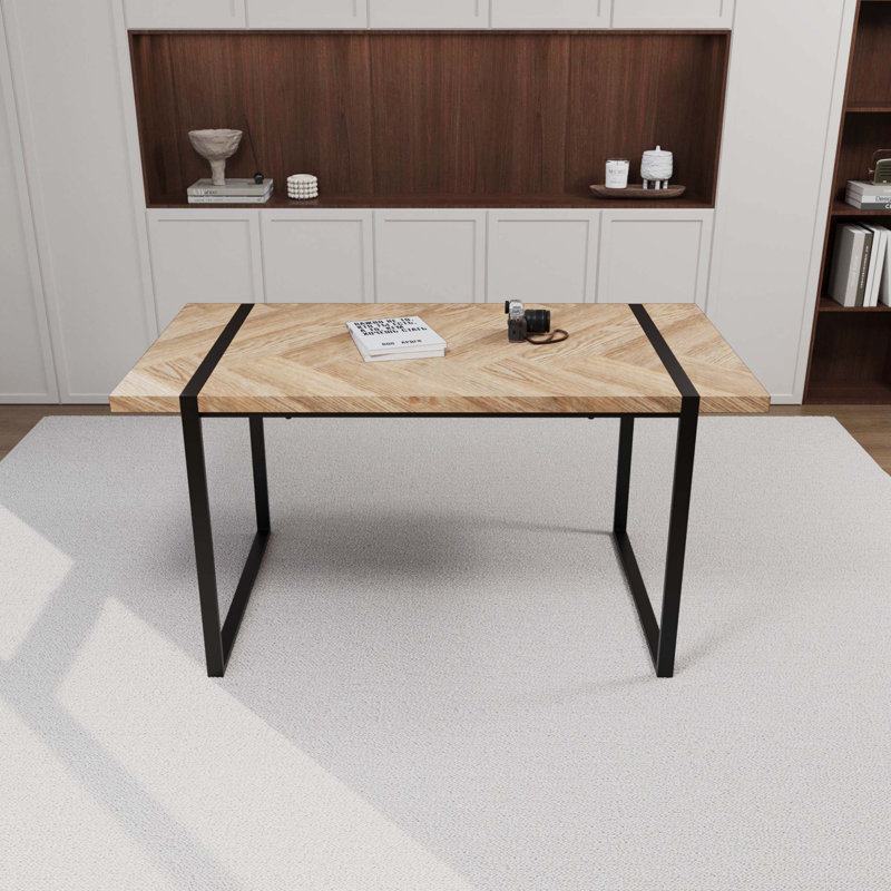 Table de salle à manger moderne et minimaliste en bois aggloméré avec pieds en métal noir, table de salon multifonctionnelle pour 4 à 6 sièges