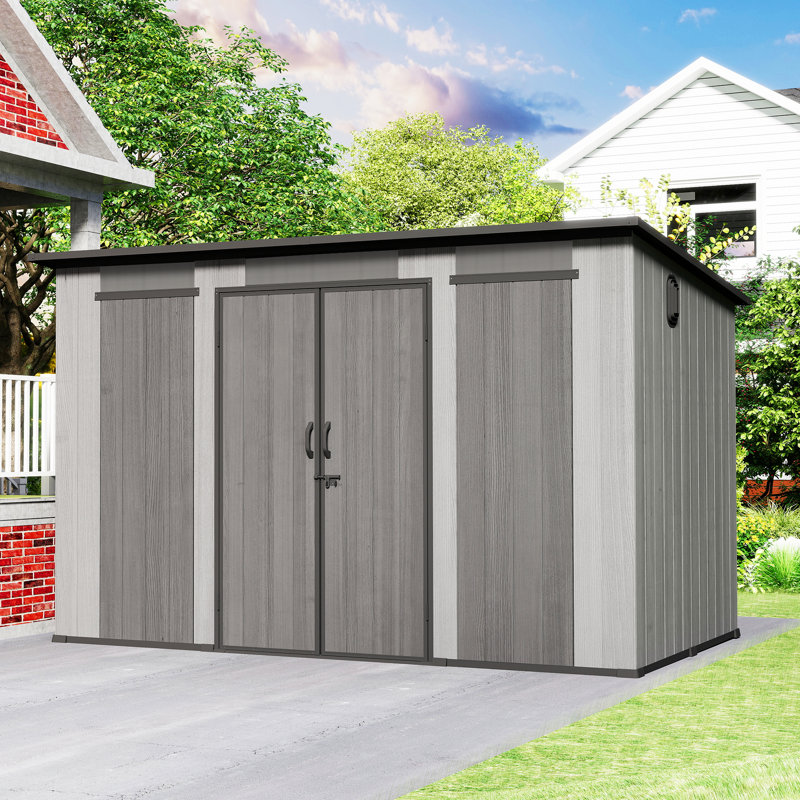 Domi Durable Resin Outdoor Lean-To Storage Shed Pitched Roof Tool Room with Double Door, PVC-coated polyester Floor Mat