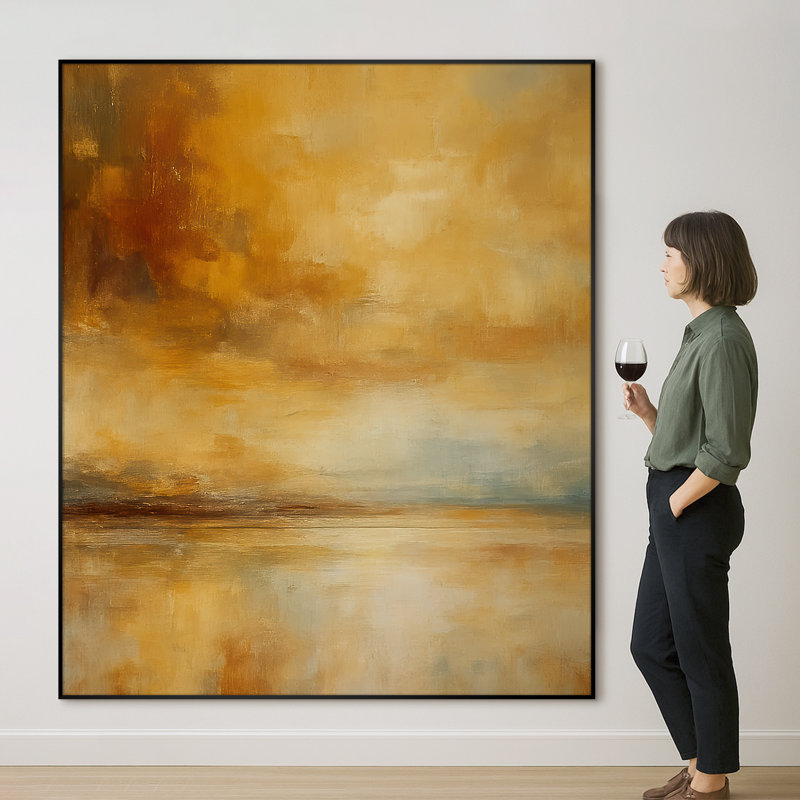 Très grande reproduction d'art sur toile - Amber Horizon, décoration murale abstraite pour le salon ou la chambre à coucher - «Assemblage requis du cadre (cadre non fini)»
