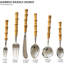 Ensemble de couverts 6 pièces en bambou et en acier inoxydable - Couverts durables en acier inoxydable 304 avec poignées en bambou naturel pour la cuisine, la maison, le mariage et les repas en plein air