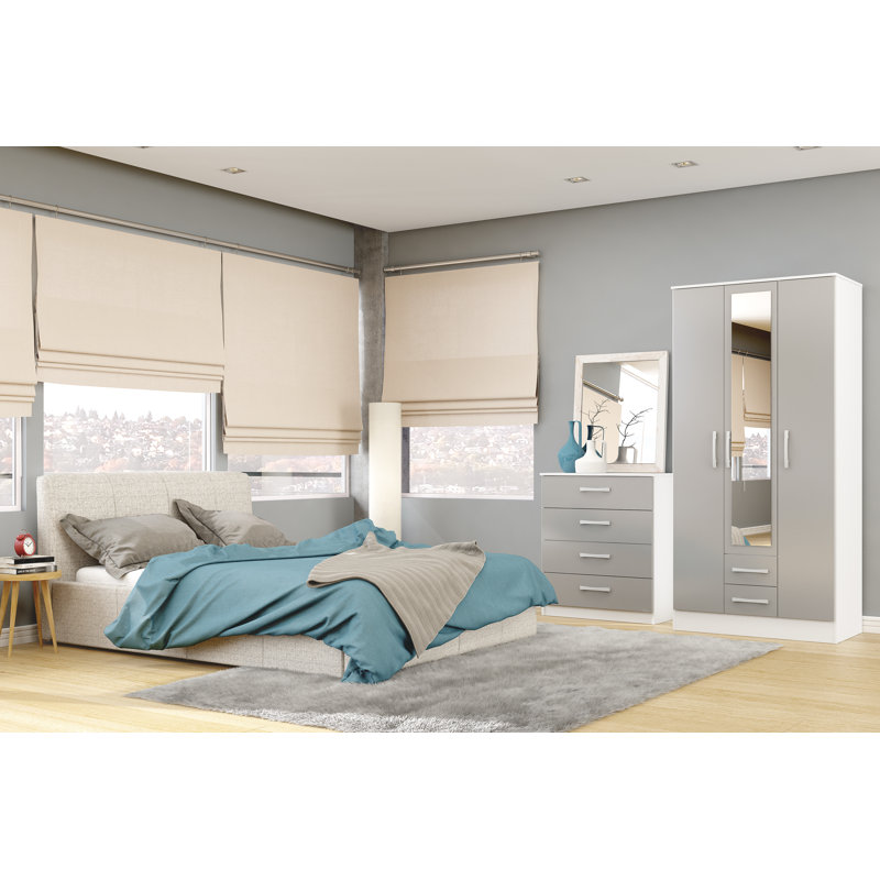 Marquitta 3 Door Manufactured Wood Wardrobe, White/Grey