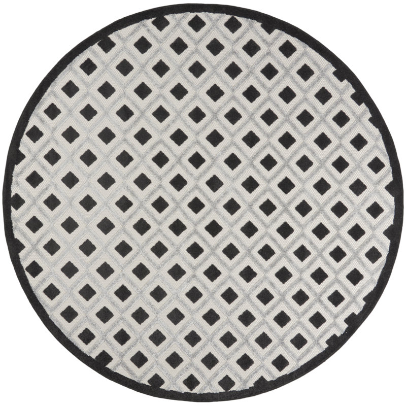 Tapis noir Newton Houndstooth, Rond 7 pi 10 po